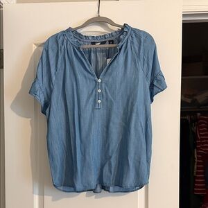Lands' End Light Blue Blouse with Button Detail